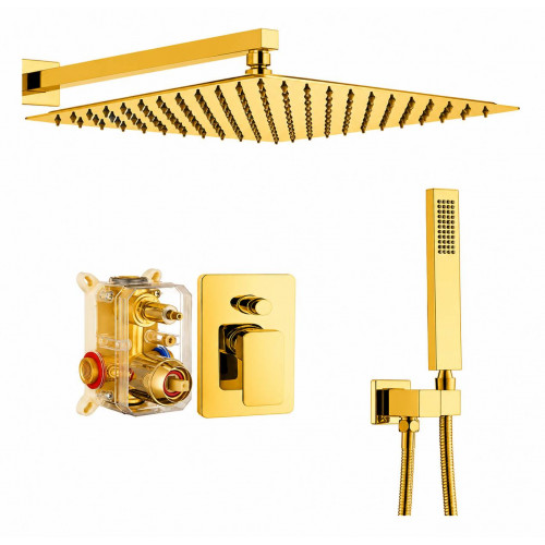 Kit Ducha Dorado Brillante 40cm Pared Mezclador Teleducha Intense