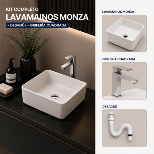 Kit Completo Lavamanos Monza - desagüe - Griferia Cuadrada