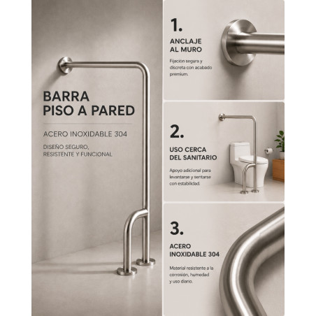 Kit Barra Seguridad Piso A Pared Y Barra Lineal De 80cm -304