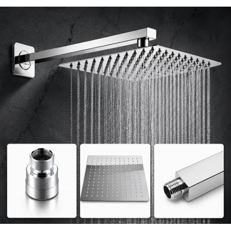 Regadera Ducha Metálica 25 X 25 Cuadrada Kit Tubo Cuadrado