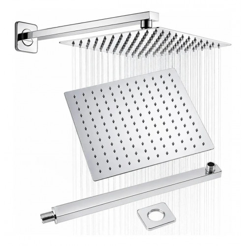 Regadera Ducha Metálica 25 X 25 Cuadrada Kit Tubo Cuadrado