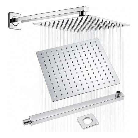Regadera Ducha Metálica 25 X 25 Cuadrada Kit Tubo Cuadrado