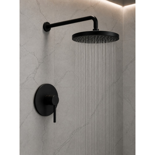 Kit Completo Mezclador Ducha Negro Y Ducha 20cm Tubo Pared