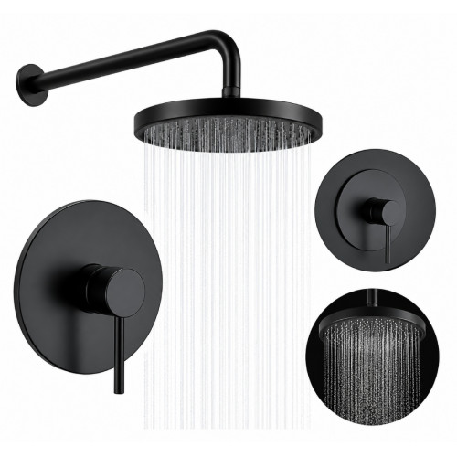 Kit Completo Mezclador Ducha Negro Y Ducha 20cm Tubo Pared