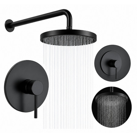 Kit Completo Mezclador Ducha Negro Y Ducha 20cm Tubo Pared