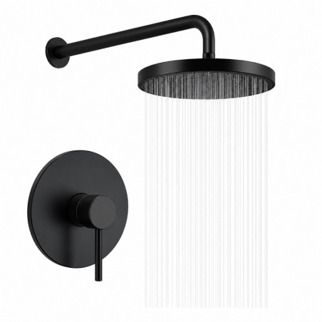 Kit Completo Mezclador Ducha Negro Y Ducha 20cm Tubo Pared