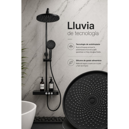 Kit Completo Mezclador Ducha Negro Y Ducha 20cm Tubo Pared
