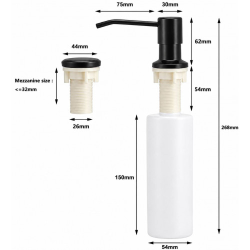 Dispensador Jabón 300ml Pico Acero Negro Cuerpo Abs Cocina