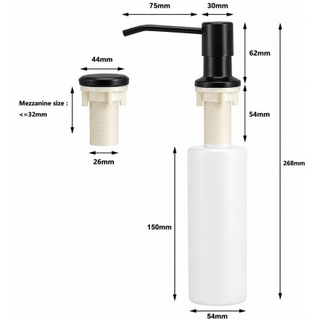 Dispensador Jabón 300ml Pico Acero Negro Cuerpo Abs Cocina