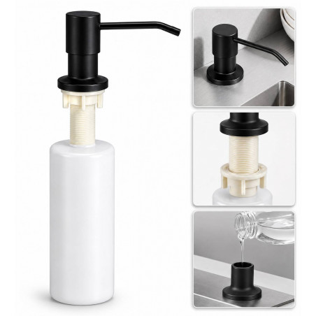 Dispensador Jabón 300ml Pico Acero Negro Cuerpo Abs Cocina