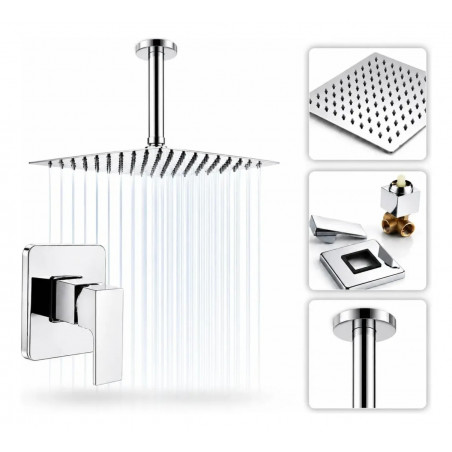 Kit Regadera Tubo Techo Mezclador Ducha Monocontrol Cuadrado