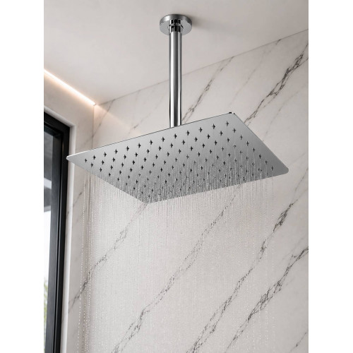 Ducha, Regadera Cuadrada Metálica, 20 Cm Con Tubo De Techo
