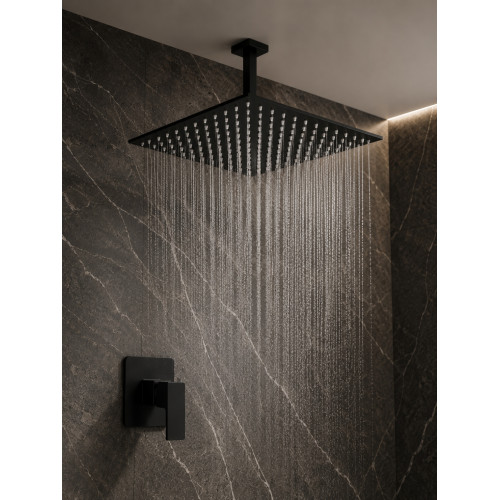 Mezclador Ducha Negro Quadratto + Ducha 30cm + Tubo