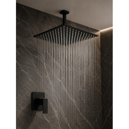 Mezclador Ducha Negro Quadratto + Ducha 30cm + Tubo