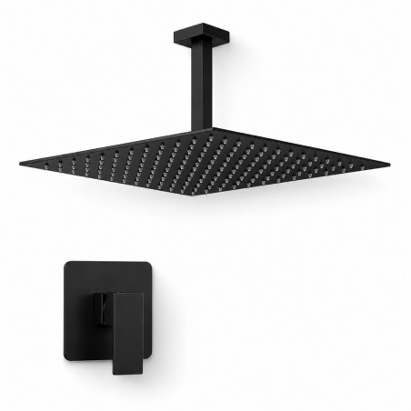 Mezclador Ducha Negro Quadratto + Ducha 30cm + Tubo