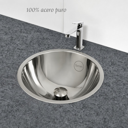 Lavamanos Acero 42 cm De Diámetro Sistema  Incrustar o Pegar