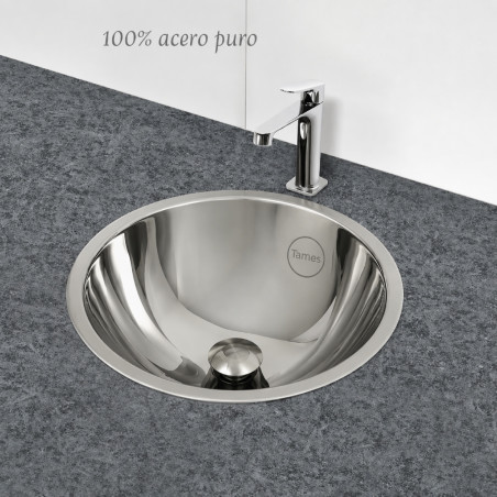 Lavamanos Acero 42 cm De Diámetro Sistema  Incrustar o Pegar
