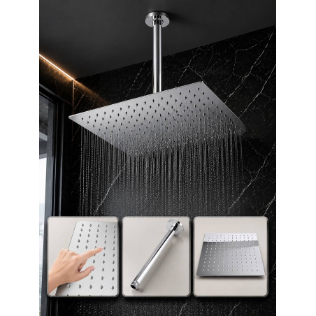 Kit Regadera Metálica 25 Cm Tubo Techo Mezclador Ducha Cuad