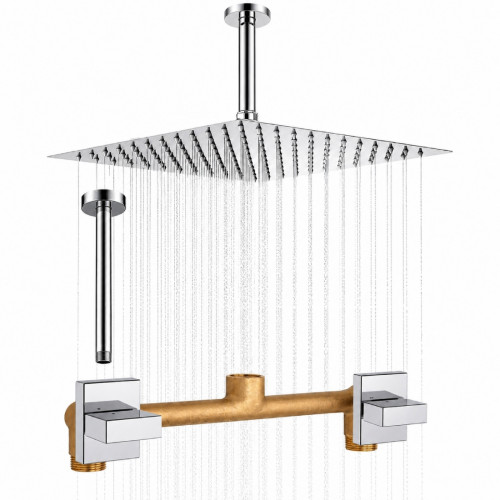 Kit Regadera Metálica 25 Cm Tubo Techo Mezclador Ducha Cuad