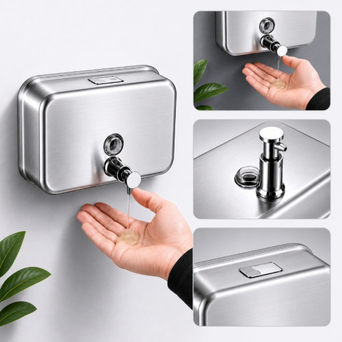 Dispensador Jabón Institucional Acero 1 Lt Horizontal Pared
