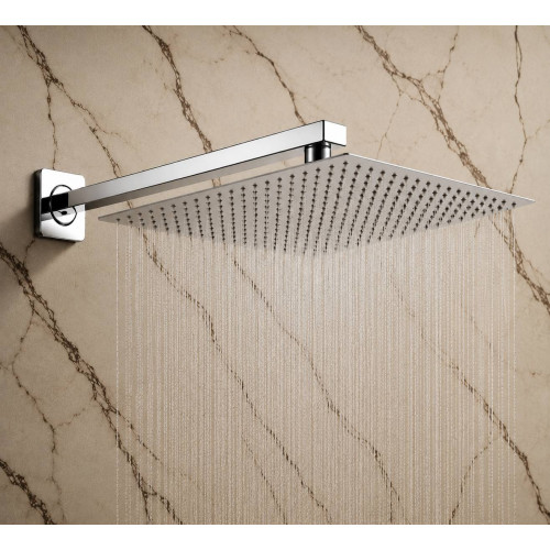 Ducha, regadera cuadrada metálica, 40 cm con tubo cuadrado