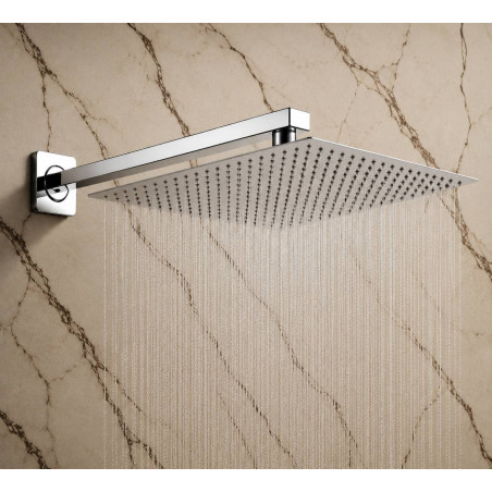 Ducha, regadera cuadrada metálica, 40 cm con tubo cuadrado