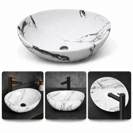 Kit Completo Lavabo Venato Oval-sifón -grifo Negro Agua Fría
