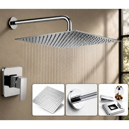 Kit Regadera Metálica 40 Cm Y Mezclador Ducha Cuadrado