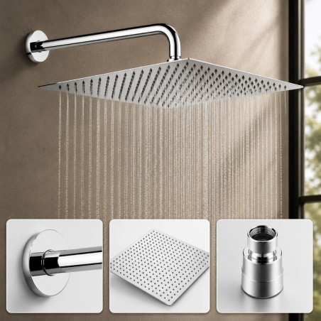 Kit Regadera Metálica 40 Cm Y Mezclador Ducha Cuadrado