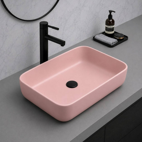 Kit Completo Lavamanos Rosa Mate Pool-desagüe -griferia Negra