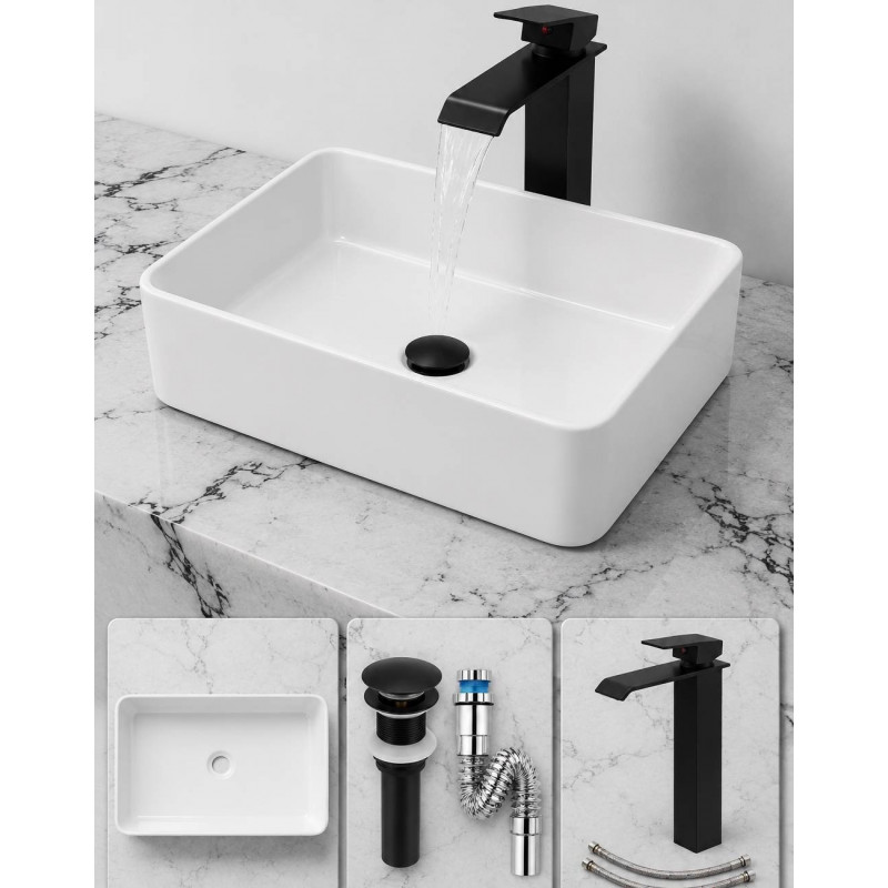 Kit Griferia Cascada Tugela Negra- Lavamanos Pool -desagüe