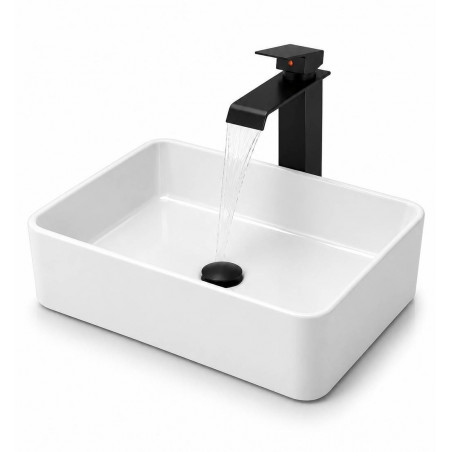 Kit Griferia Cascada Tugela Negra- Lavamanos Pool -desagüe