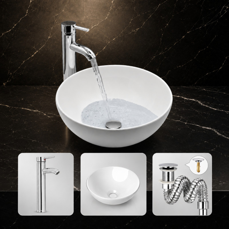 Kit Completo Lavamanos Blanco Tazon -desagüe - Griferia