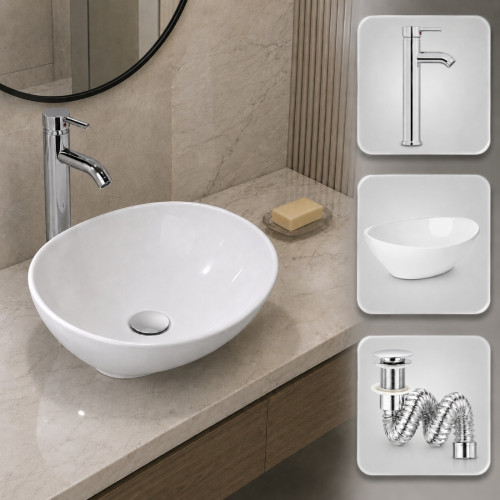 Kit Completo Lavamanos Blanco Canoa -desagüe - Grifería
