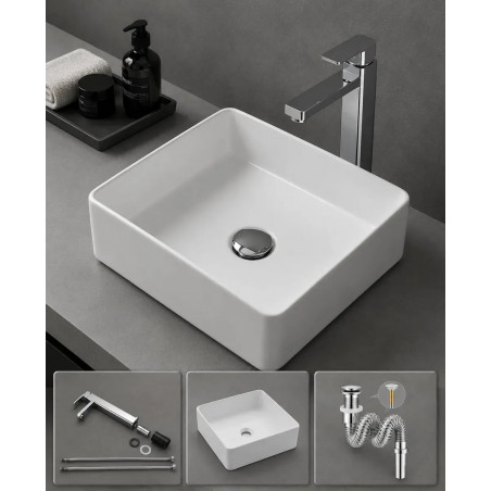 Kit Completo Lavamanos Monza -desagüe-griferia Cuadrada