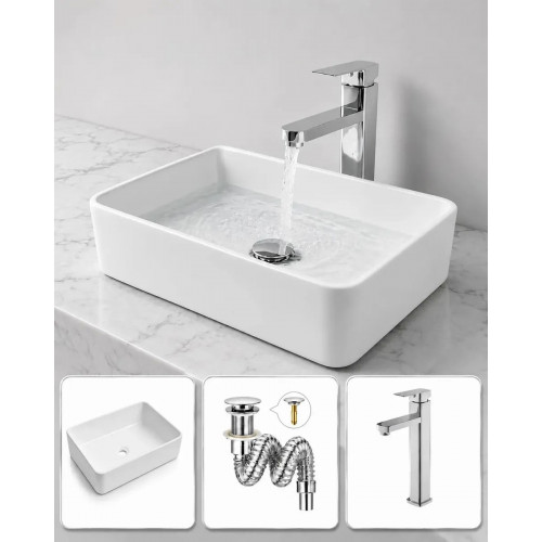 Kit Completo Lavamanos Pool -desagüe - Griferia Cuadrada