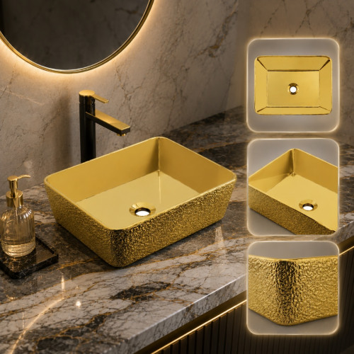 Lavamanos Blanco Vessel Pool Dorado Rectangular 46 X 33 X 15 Cm