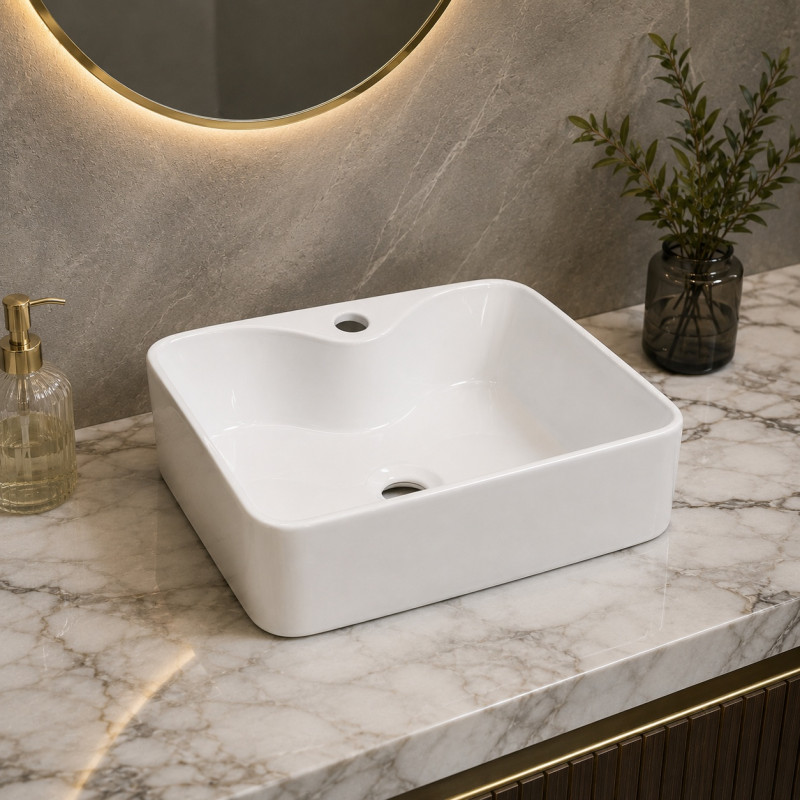 Lavamanos Pool Rectangular Blanco 47cm x 38cm