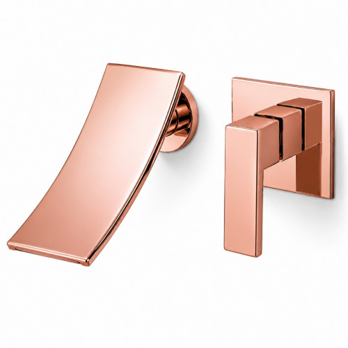 Kit Llave Cascada Pared Rose Lavamanos Pool Rectangular Rosa Brillante