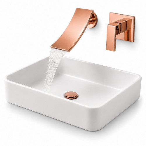 Kit Llave Cascada Pared Rose Lavamanos Pool Rectangular Rosa Brillante