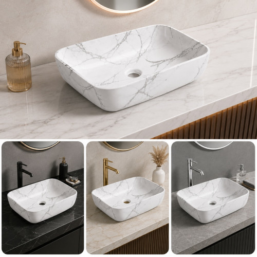 Lavamanos Blanco Pool Marmolado Mate Rectangular( no incluye griferia)