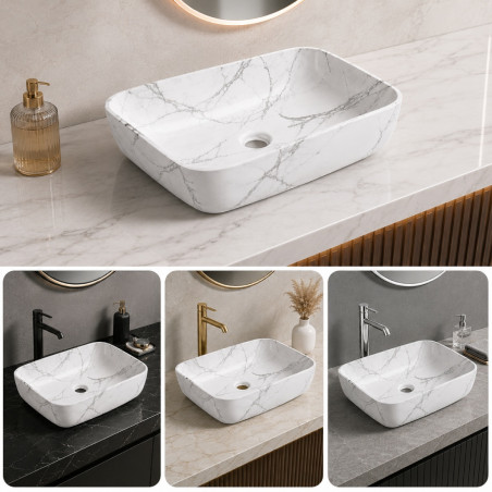 Lavamanos Blanco Pool Marmolado Mate Rectangular( no incluye griferia)