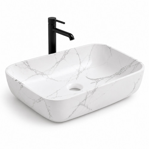 Lavamanos Blanco Pool Marmolado Mate Rectangular( no incluye griferia)