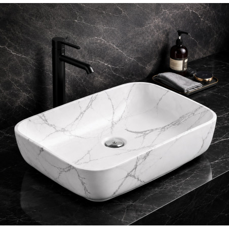 Lavamanos Blanco Pool Marmolado Mate Rectangular( no incluye griferia)