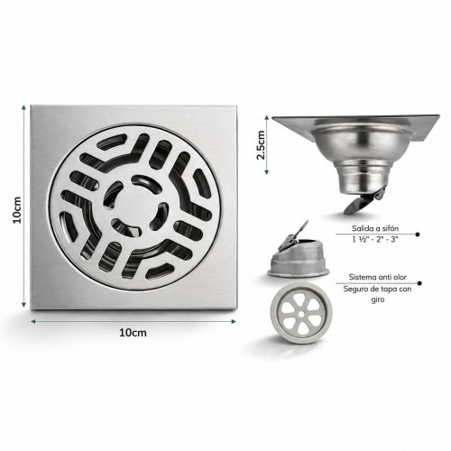 Rejilla en Acero Sifón Jazmín Piso para Baño 3 Por 1 1/2