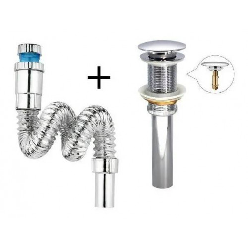 Kit Sifón ABS Acordeón y Desagüe Push Hongo Lavamanos 1 1/4