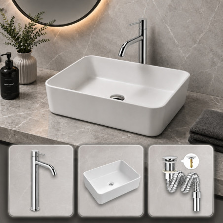 Kit Griferia Mezclador Cigno Largo -lavamanos Pool Rectangular- Desagüe