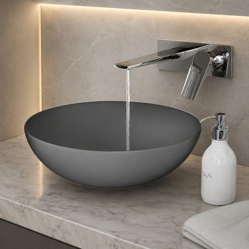 Kit Lavamanos Tazon Grey Grifo Mezclador Pared Tames
