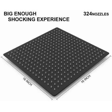 Ducha Grande 40 cm Acero Anticalcarea Negro Matte +tubo Techo