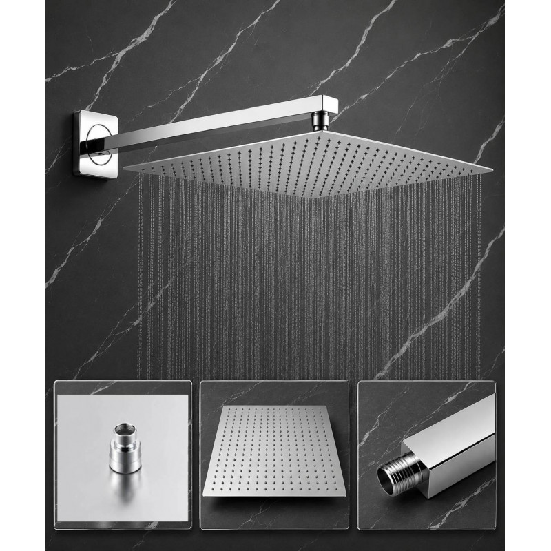 Regadera ducha metálica 40 X 40 cuadrada Kit tubo cuadrado